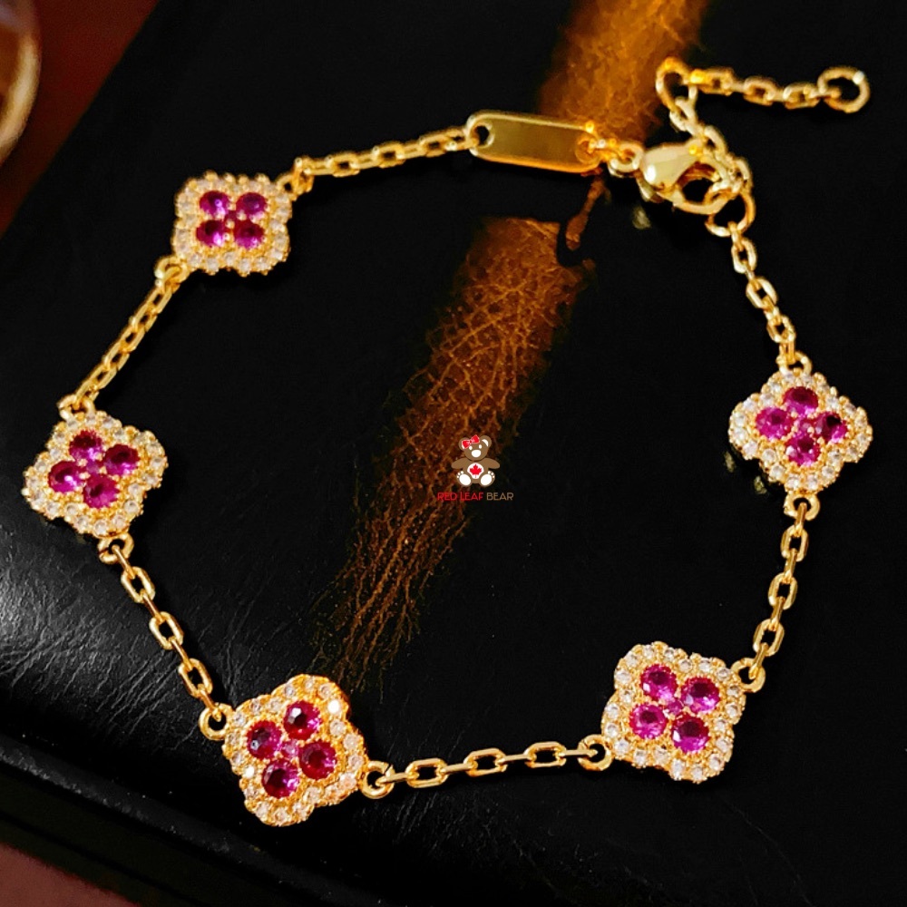 Elegant Gold and Pink Floral Bracelet